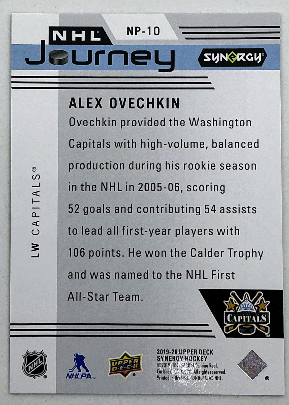 2019-2020 UD Synergy NHL Journey Alex Ovechkin #NP-10 /899
