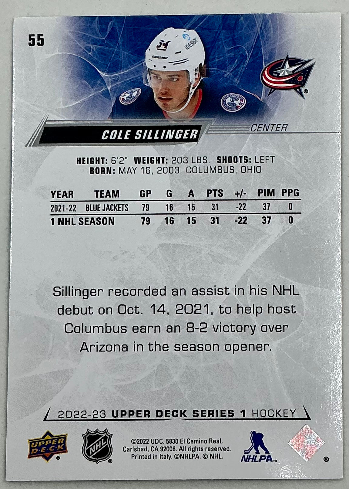 2022-2023 NHL Series 1 Cole Sillinger