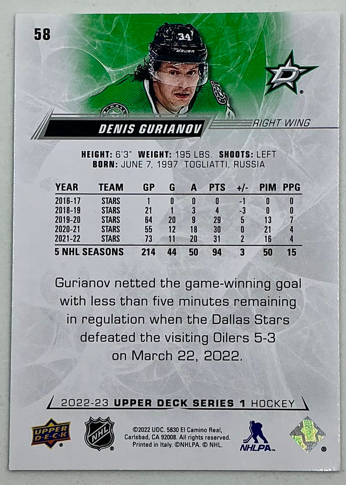 2022-2023 NHL Series 1 Denis Gurianov