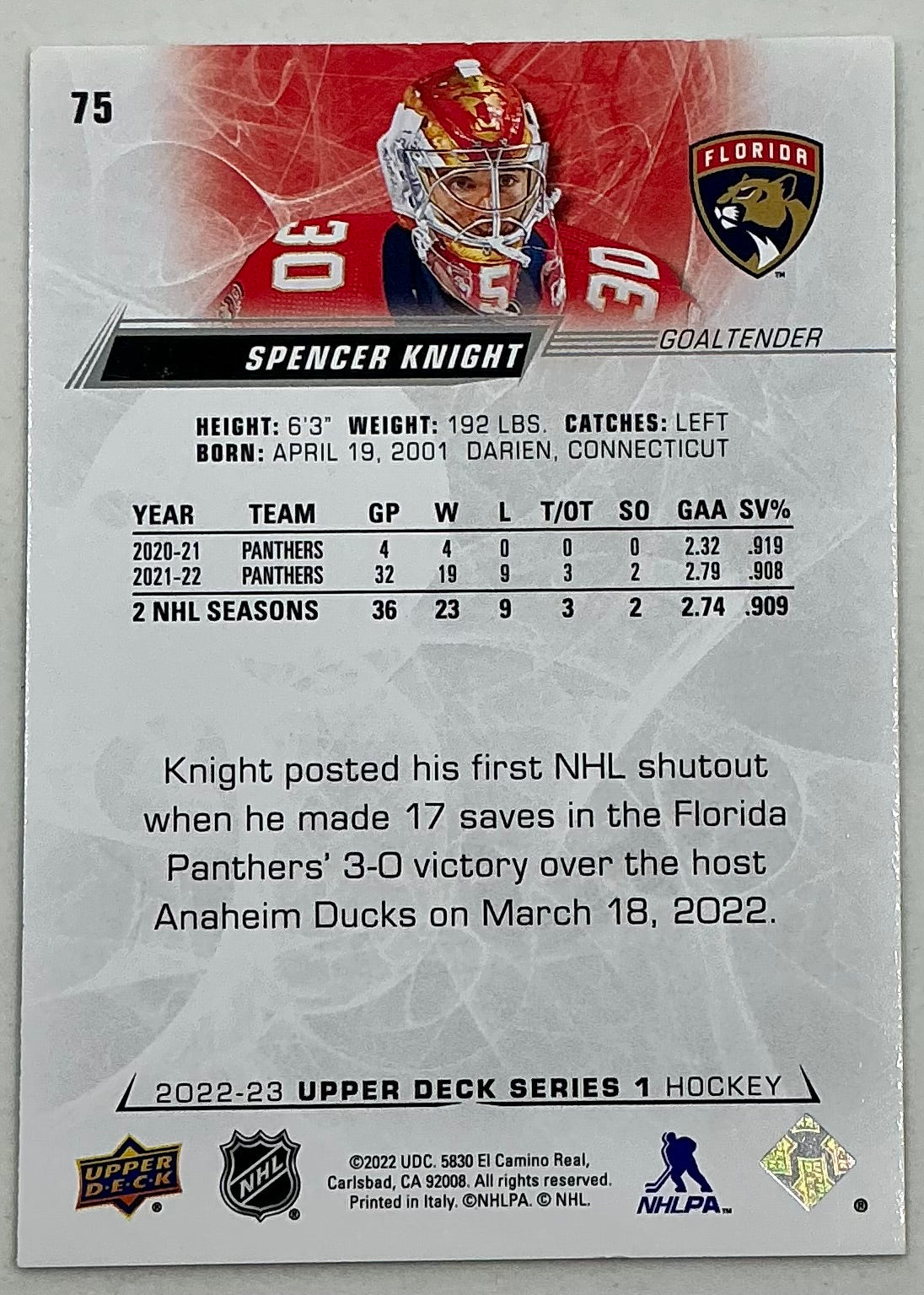 2022-2023 NHL Series 1 Spencer Knight