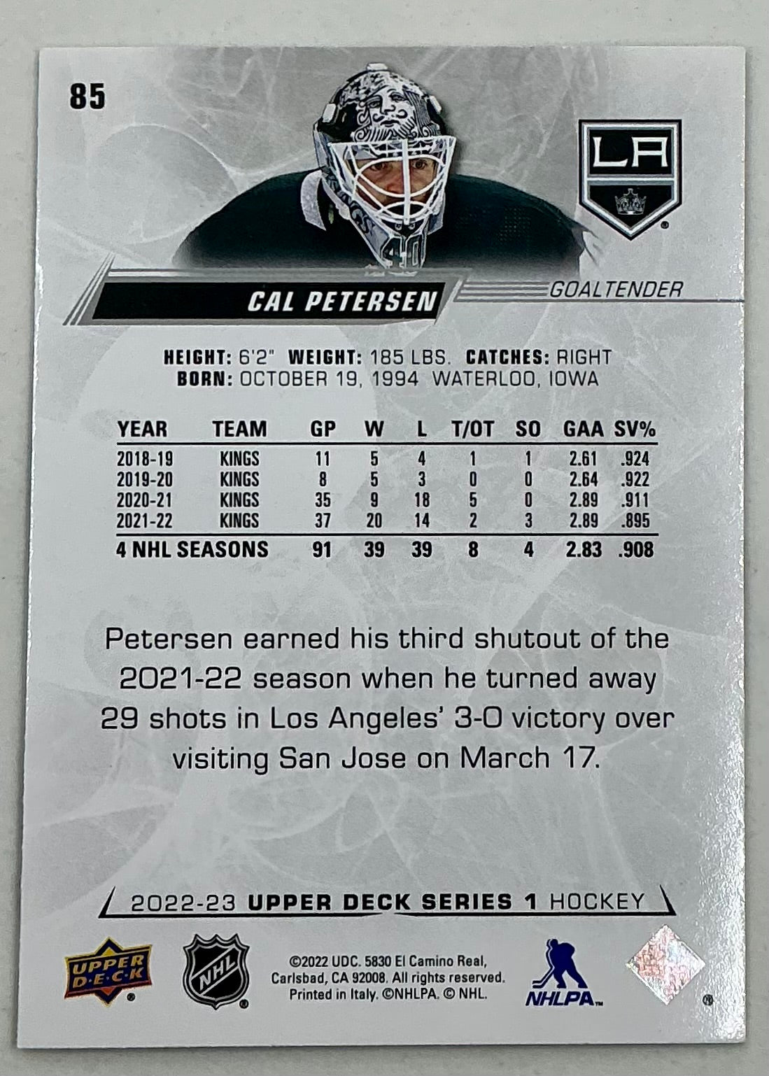 2022-2023 NHL Series 1 Cal Petersen