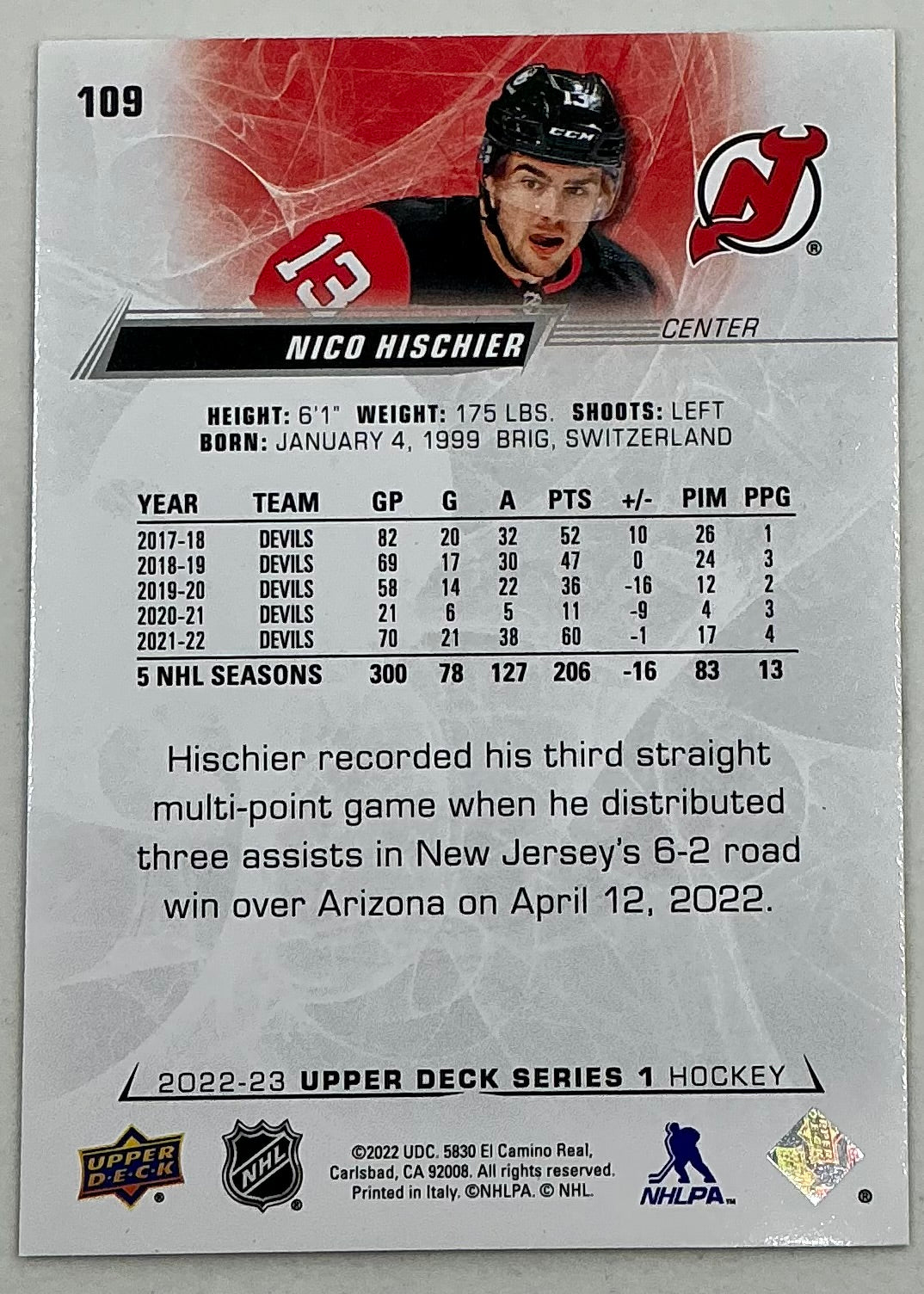 2022-2023 NHL Series 1 Nico Hischier