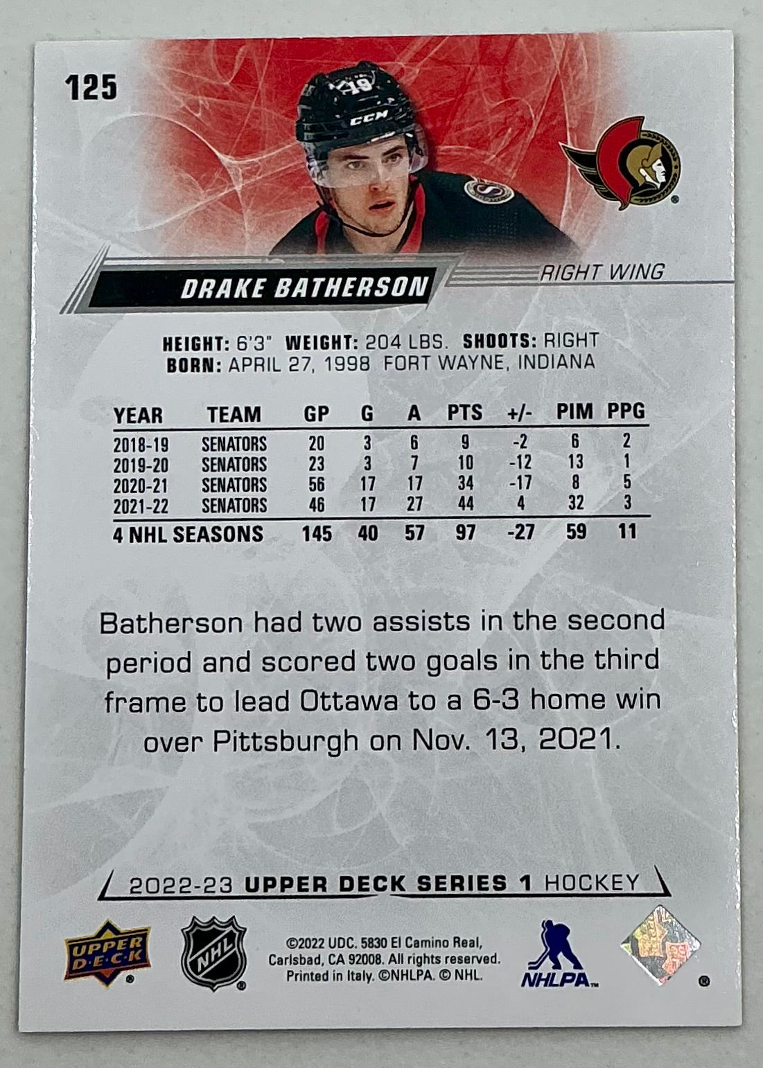 2022-2023 NHL Series 1 Drake Batherson