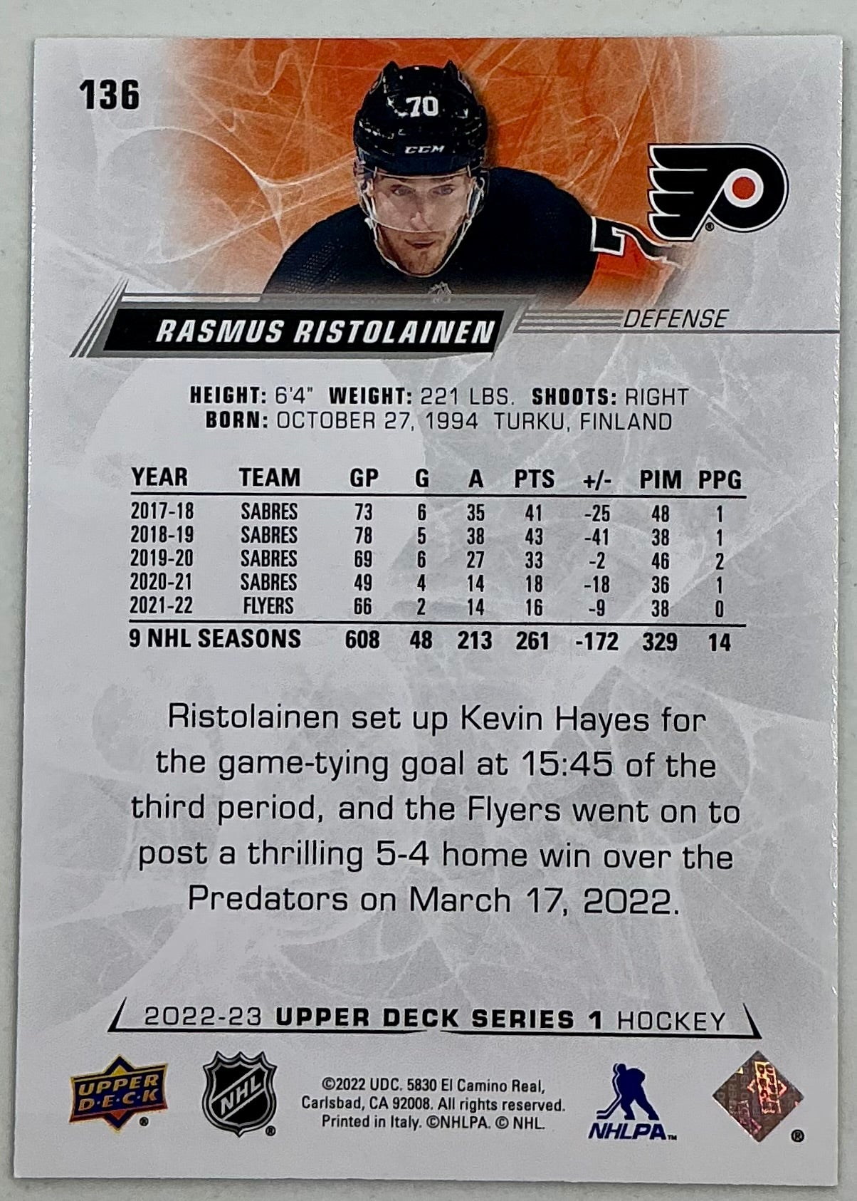 2022-2023 NHL Series 1 Rasmus Ristolainen