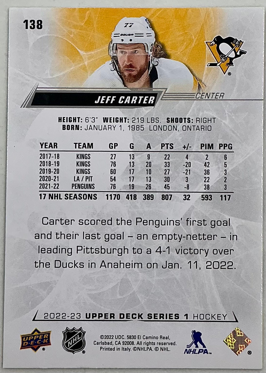 2022-2023 NHL Series 1 Jeff Carter