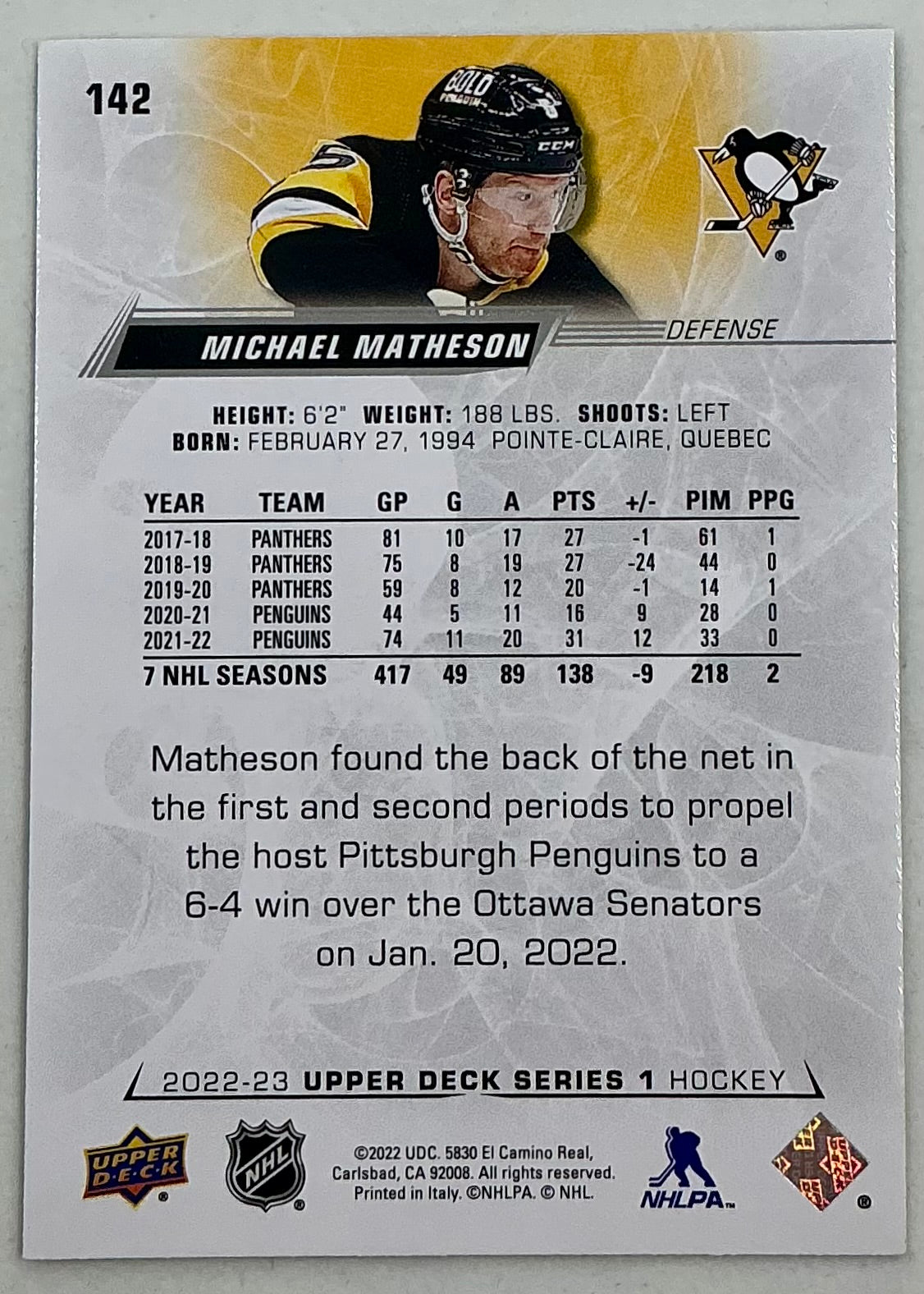 2022-2023 NHL Series 1 Michael Matheson