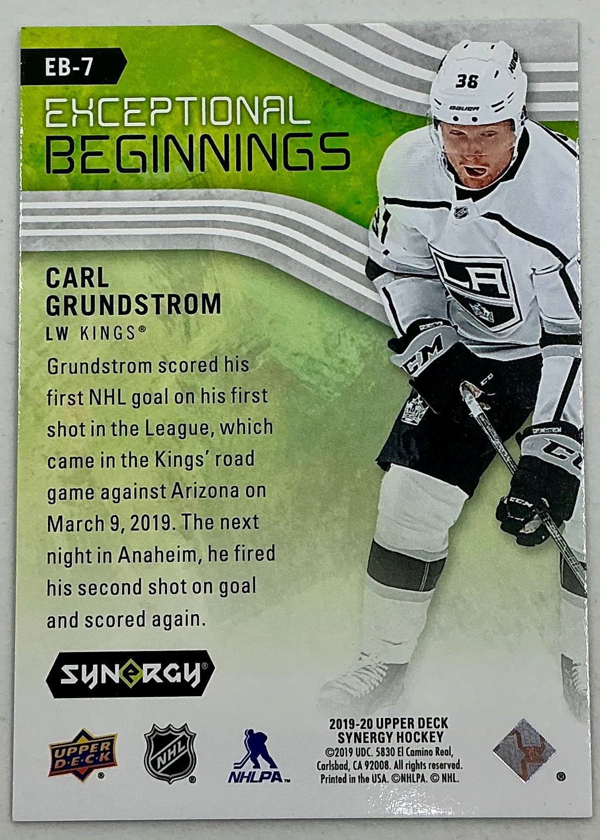 2019-2020 UD Exceptional Beginnings Carl Grundstrom #EB-7 /999