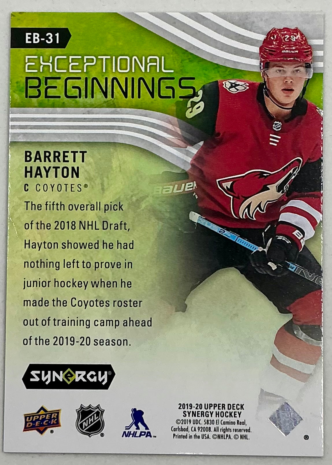 2019-2020 UD Exceptional Beginnings Barrett Hayton #EB-31 /999