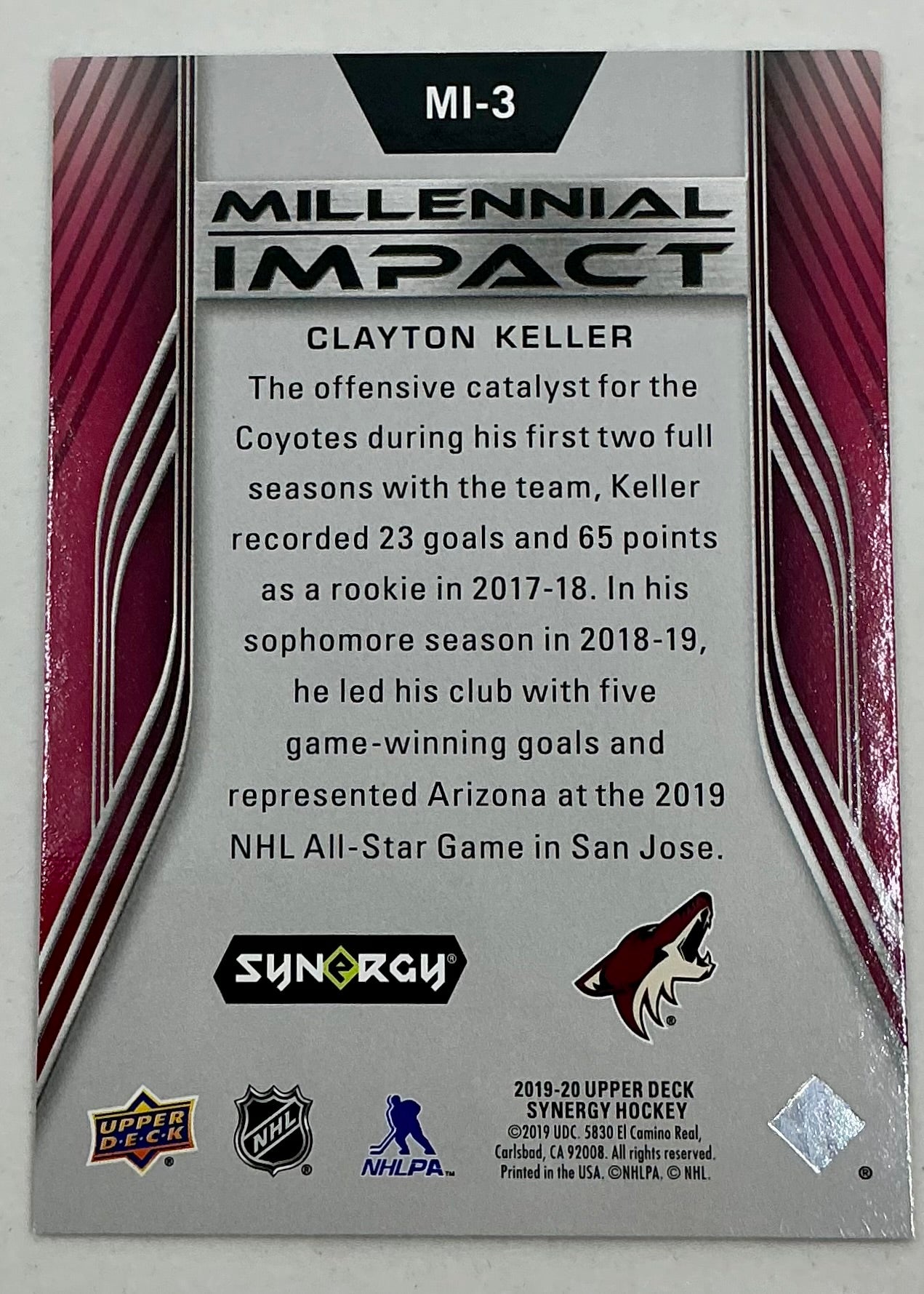 2019-2020 UD Millennial Impact Clayton Keller #MI-3