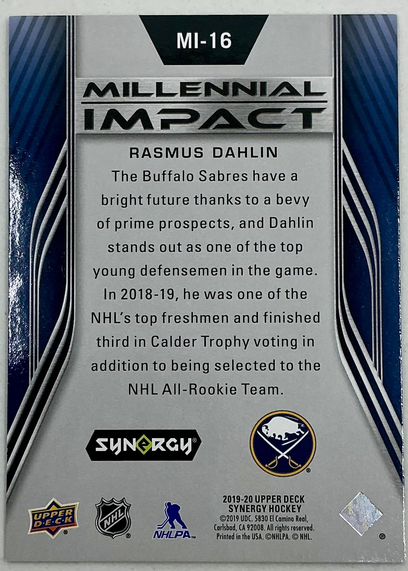 2019-2020 UD Millennial Impact Rasmus Dahlin #MI-16