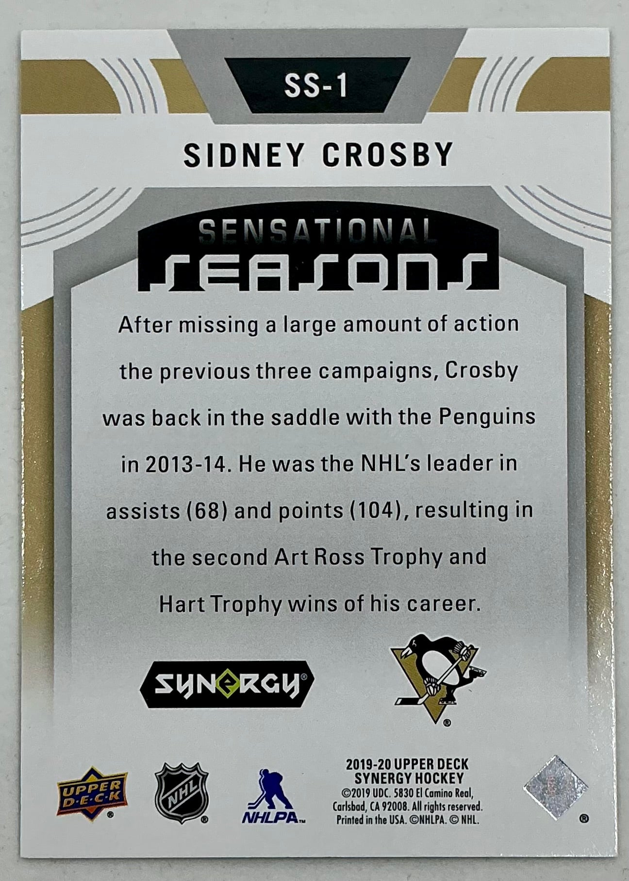 2019-2020 UD Sensational Seasons Sidney Crosby #SS-1