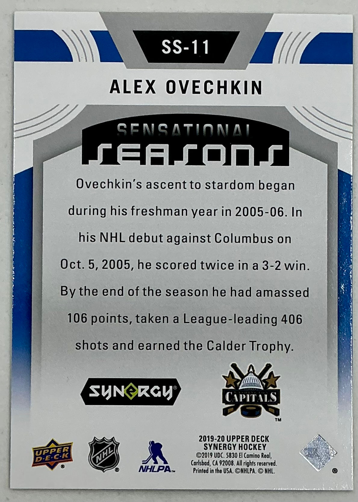2019-2020 UD Sensational Seasons Alex Ovechkin #SS-11