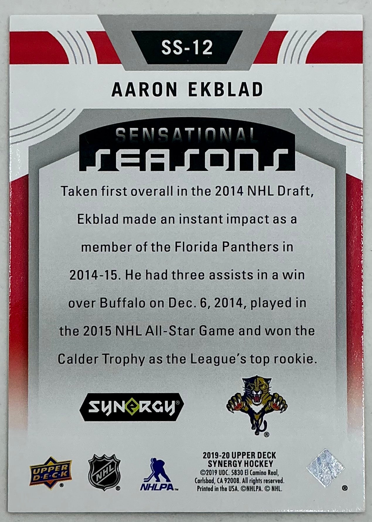 2019-2020 UD Sensational Seasons Aaron Ekblad #SS-12