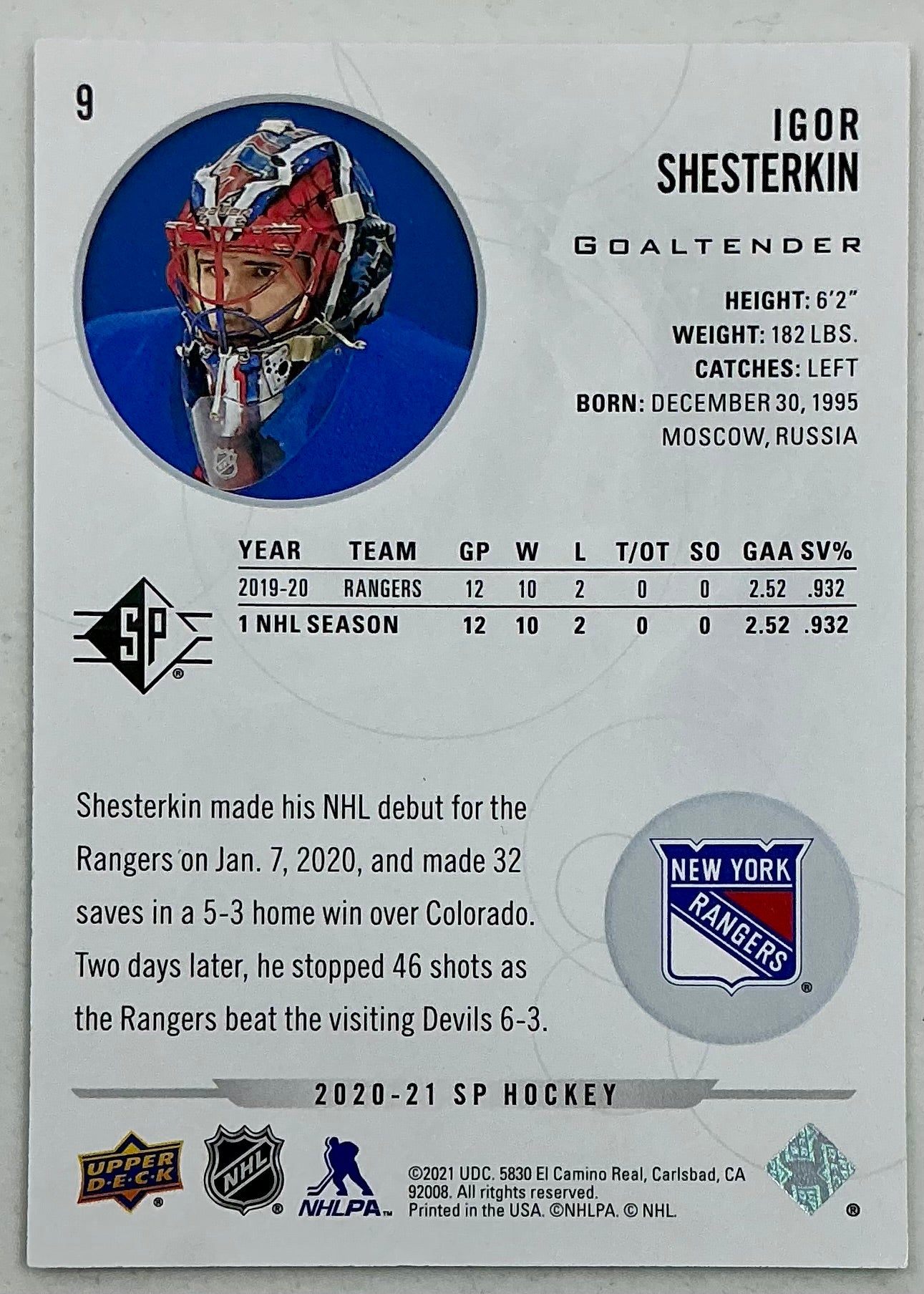 2020-2021 SP Authentic Igor Shesterkin #9