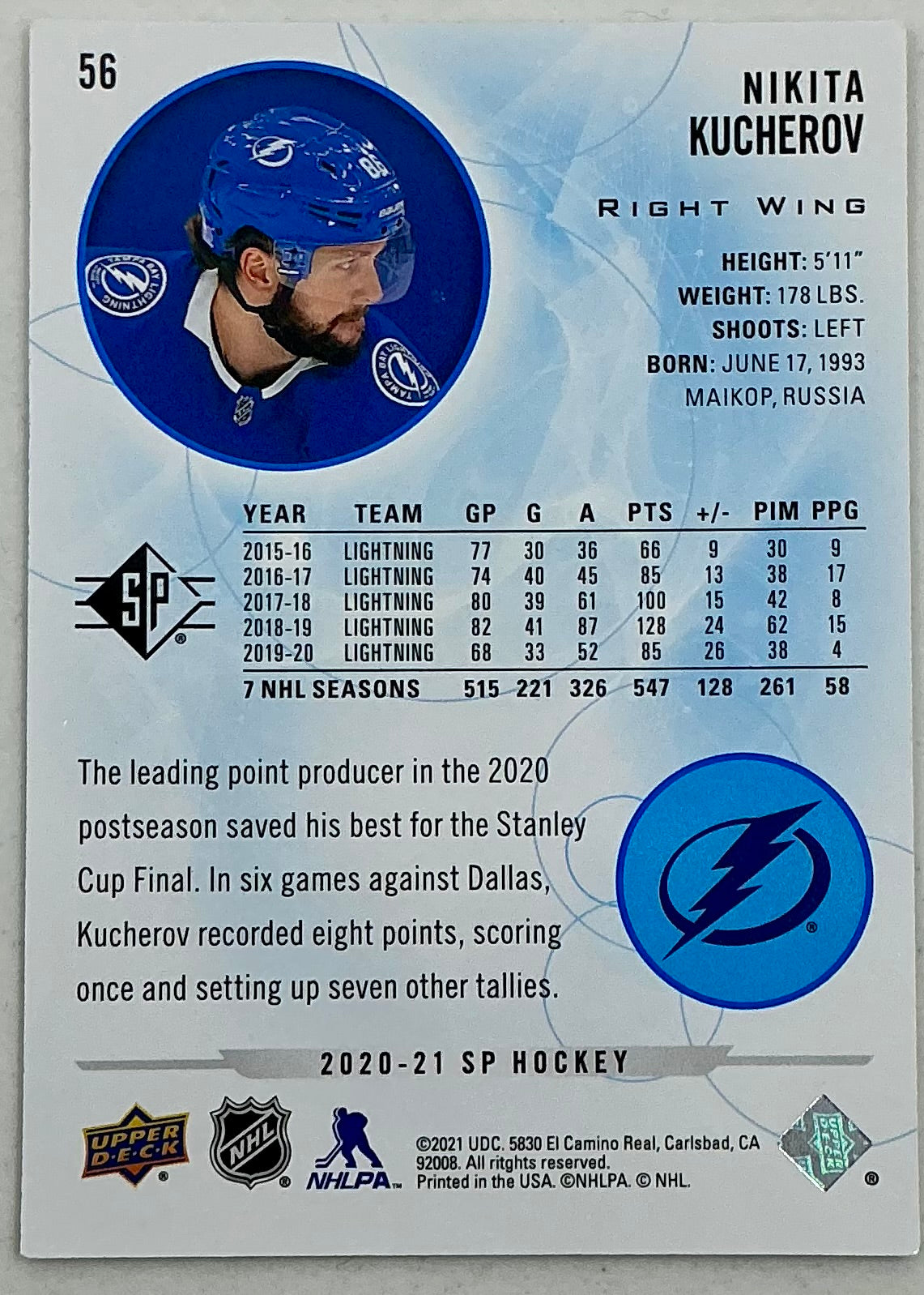 2020-2021 SP Authentic Nikita Kucherov #56 [Blue]