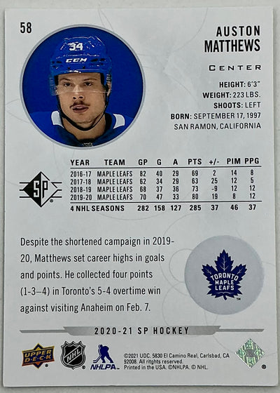 2020-2021 SP Authentic Auston Matthews #58