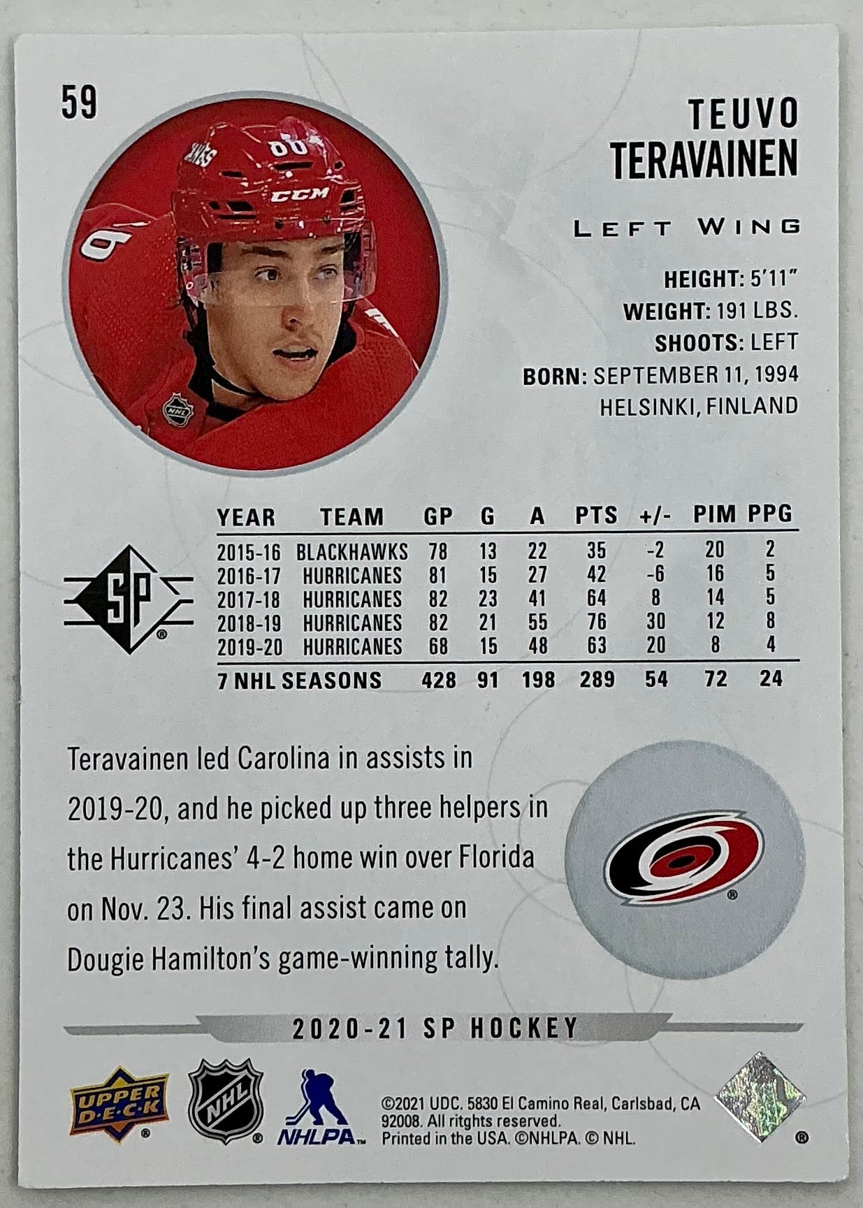 2020-2021 SP Authentic Teuvo Teravainen #59