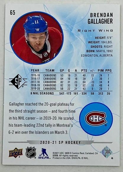 2020-2021 SP Authentic Brendan Gallagher #65 [Blue]
