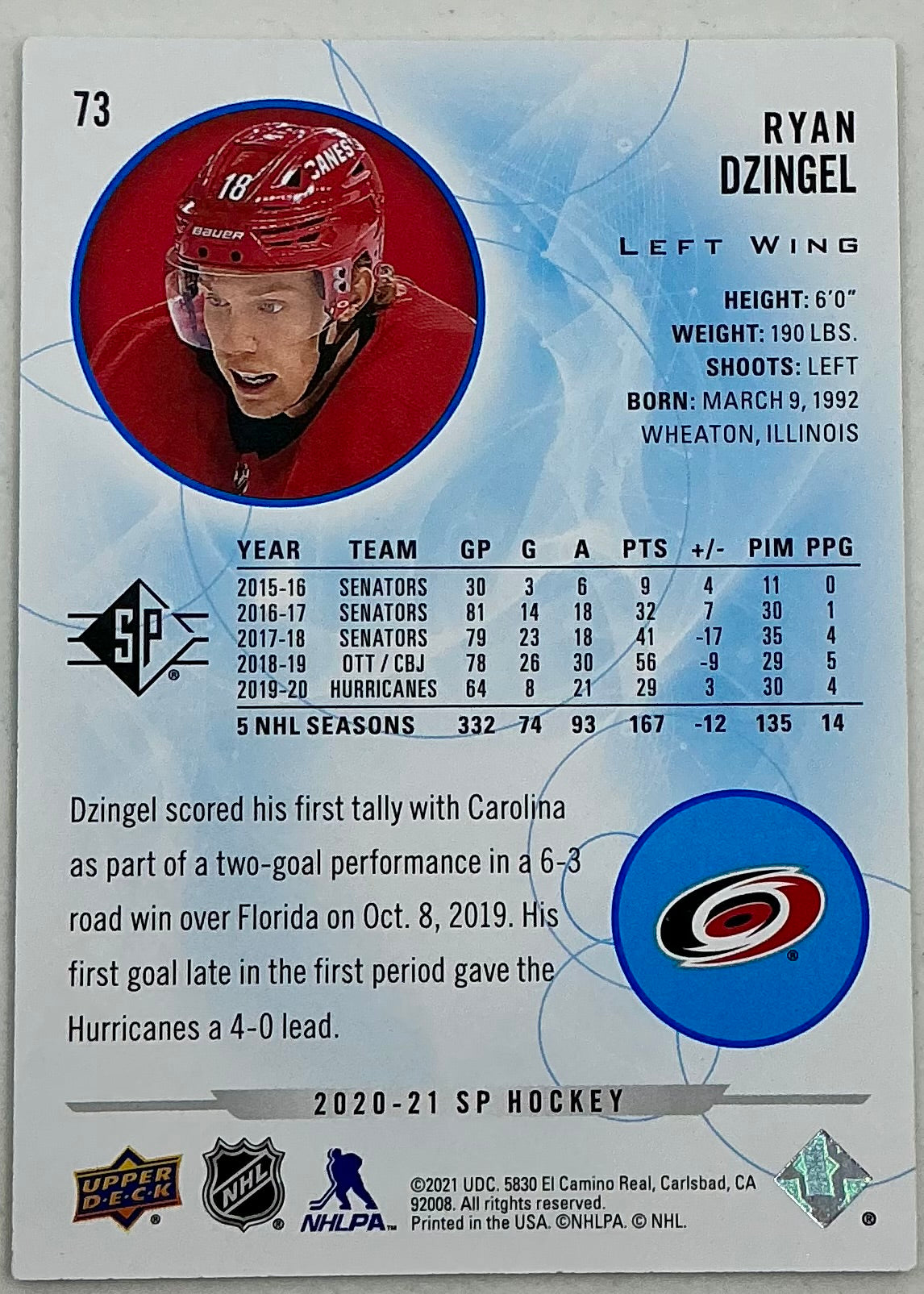 2020-2021 SP Authentic Ryan Dzingel #73 [Blue]