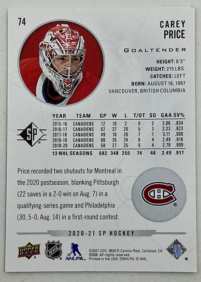 2020-2021 SP Authentic Carey Price #74