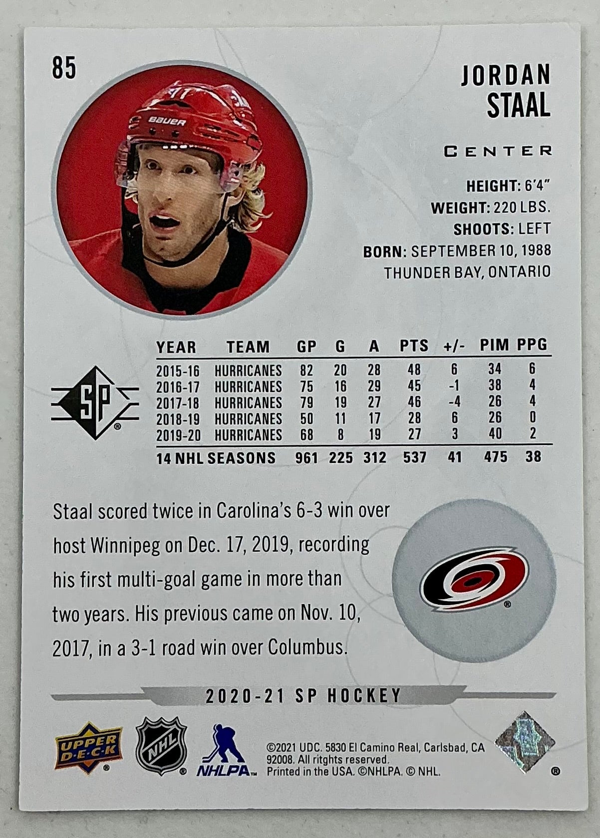2020-2021 SP Authentic Jordan Staal #85