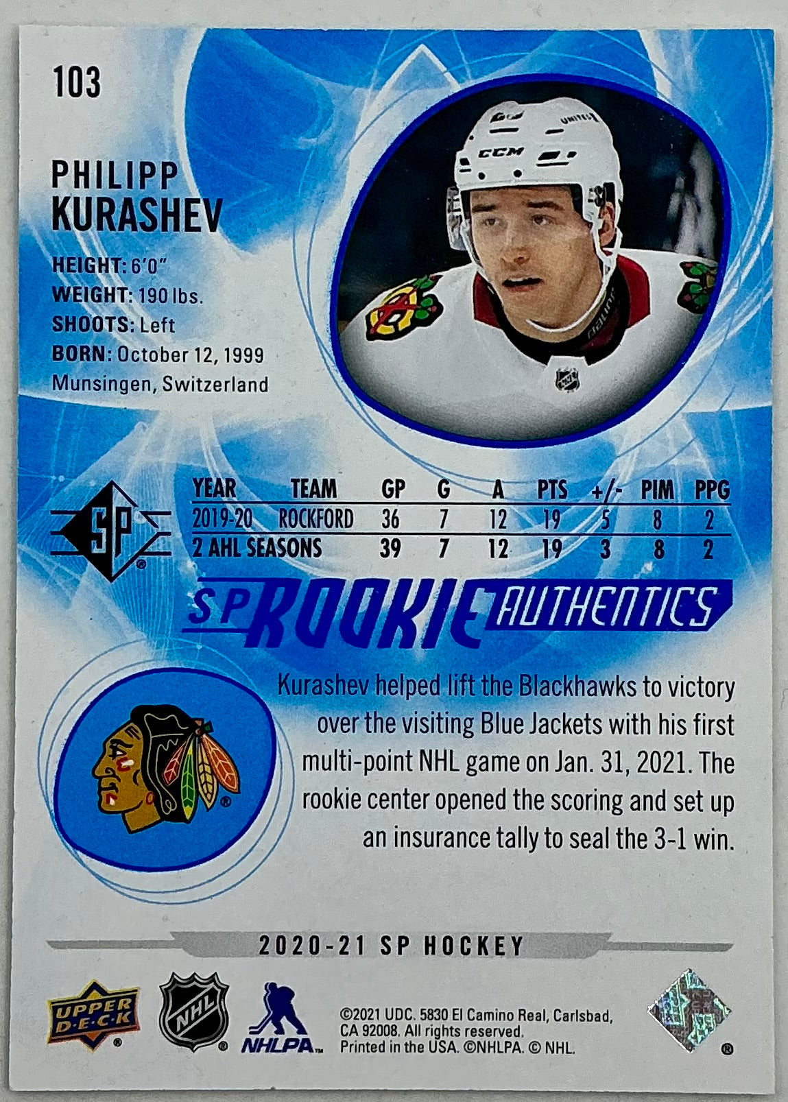 2020-2021 SP Rookie Authentic Philipp Kurashev #103