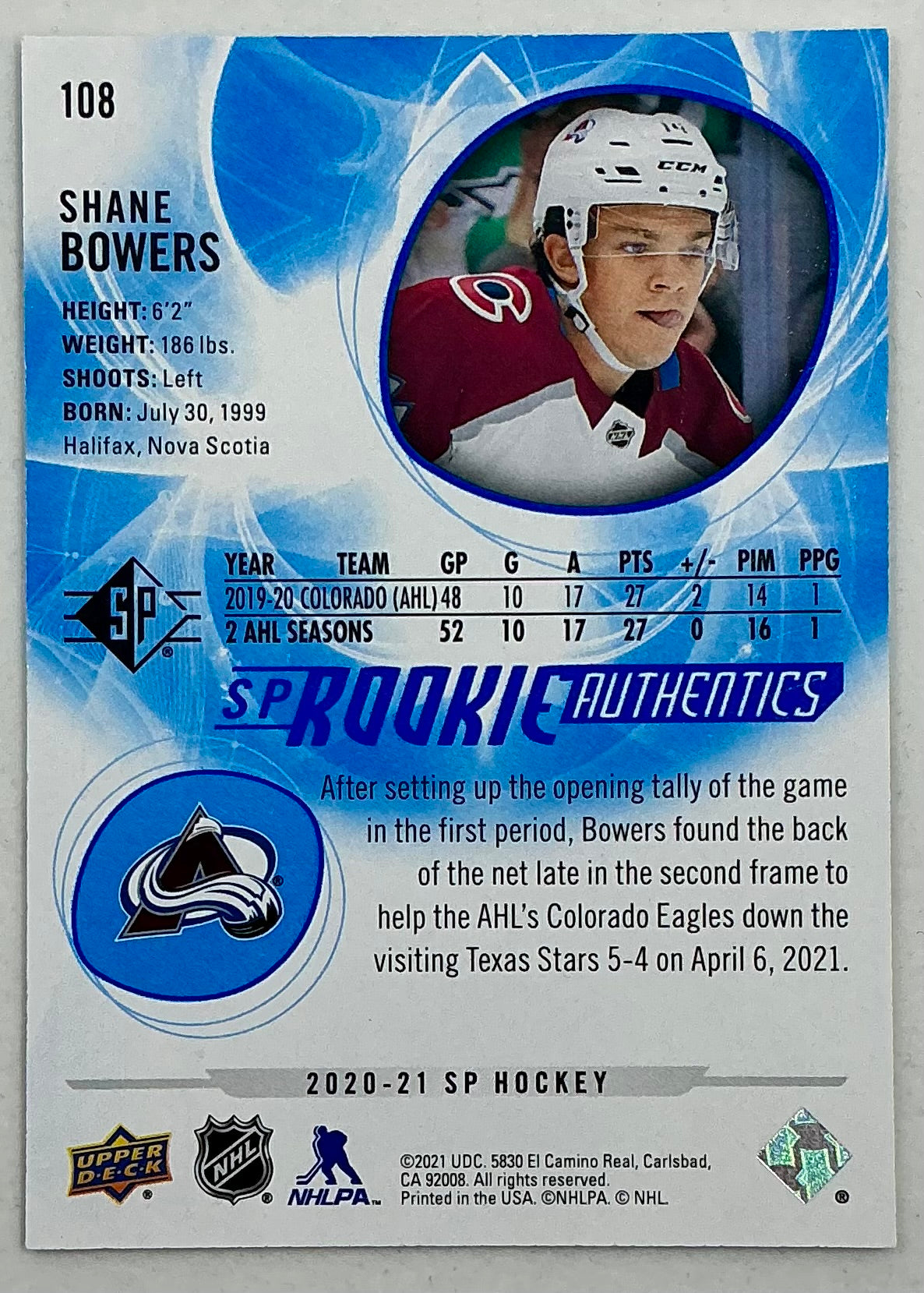 2020-2021 SP Rookie Authentic Shane Bowers #108 [Blue]
