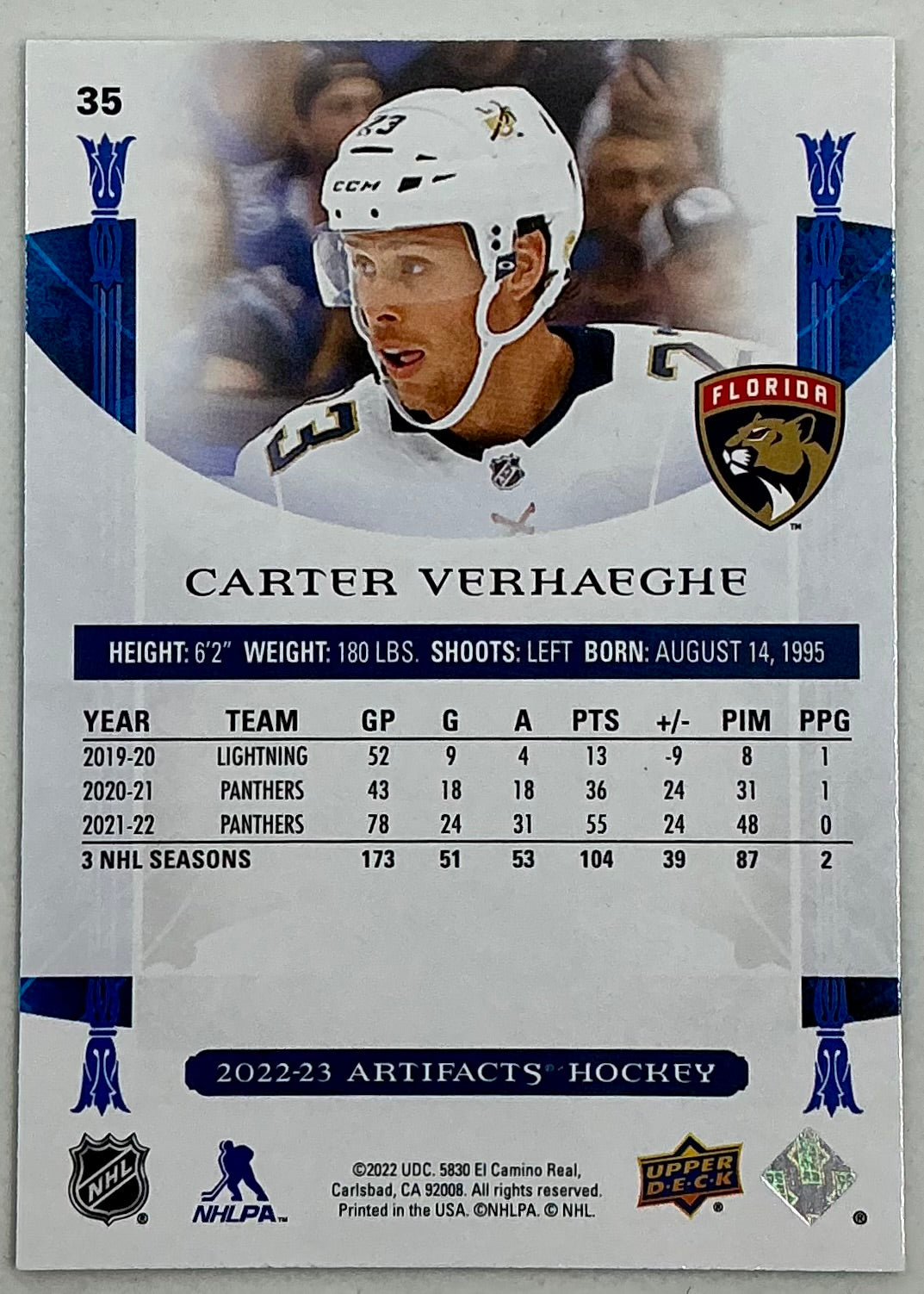 2022-2023 UD Artifacts Carter Verhaeghe #35