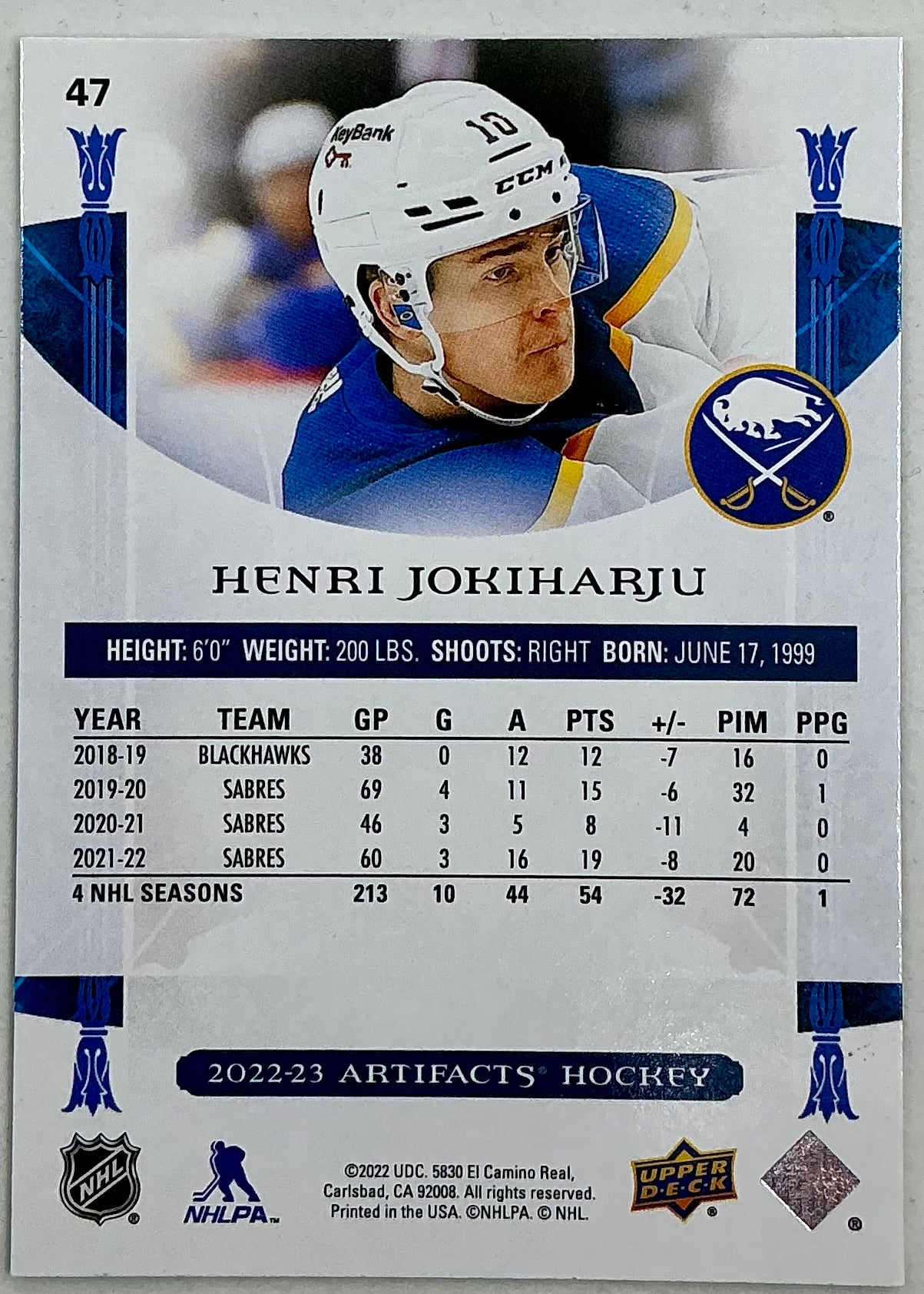 2022-2023 UD Artifacts Henri Jokiharju #47