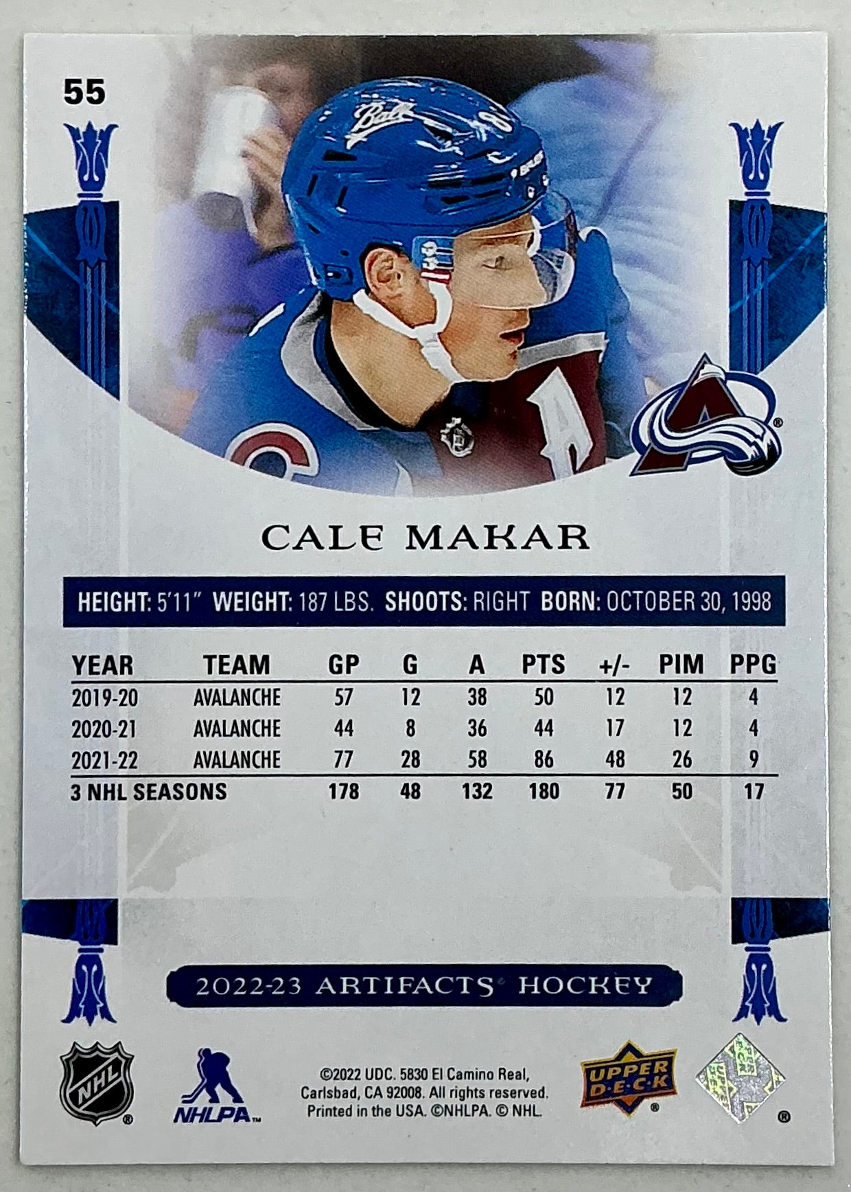 2022-2023 UD Artifacts Cale Makar #55