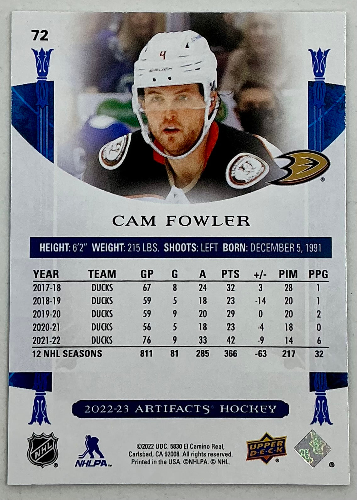 2022-2023 UD Artifacts Cam Fowler #72 [Turquoise]
