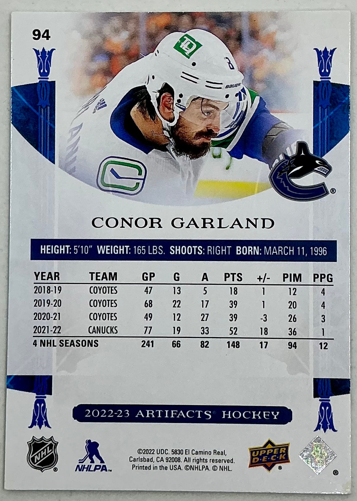 2022-2023 UD Artifacts Conor Garland #94