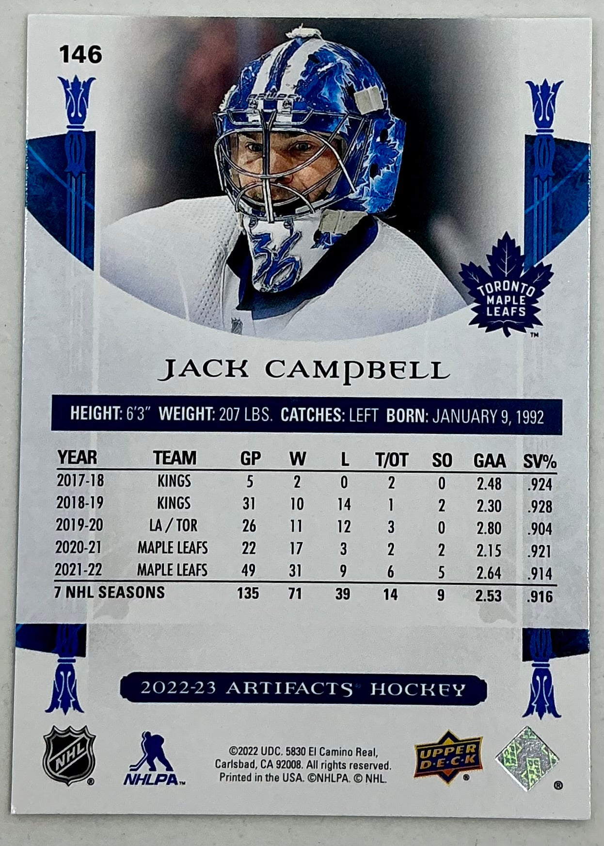 2022-2023 UD Artifacts Jack Campbell #146 [Turquoise]