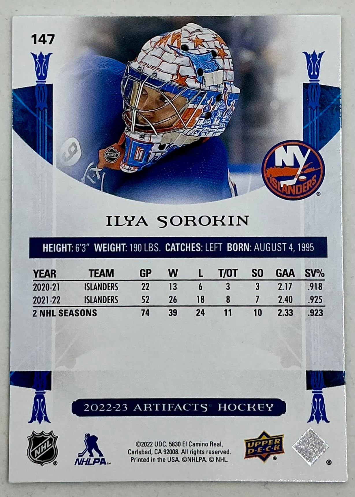 2022-2023 UD Artifacts Ilya Sorokin #147 [Turquoise]