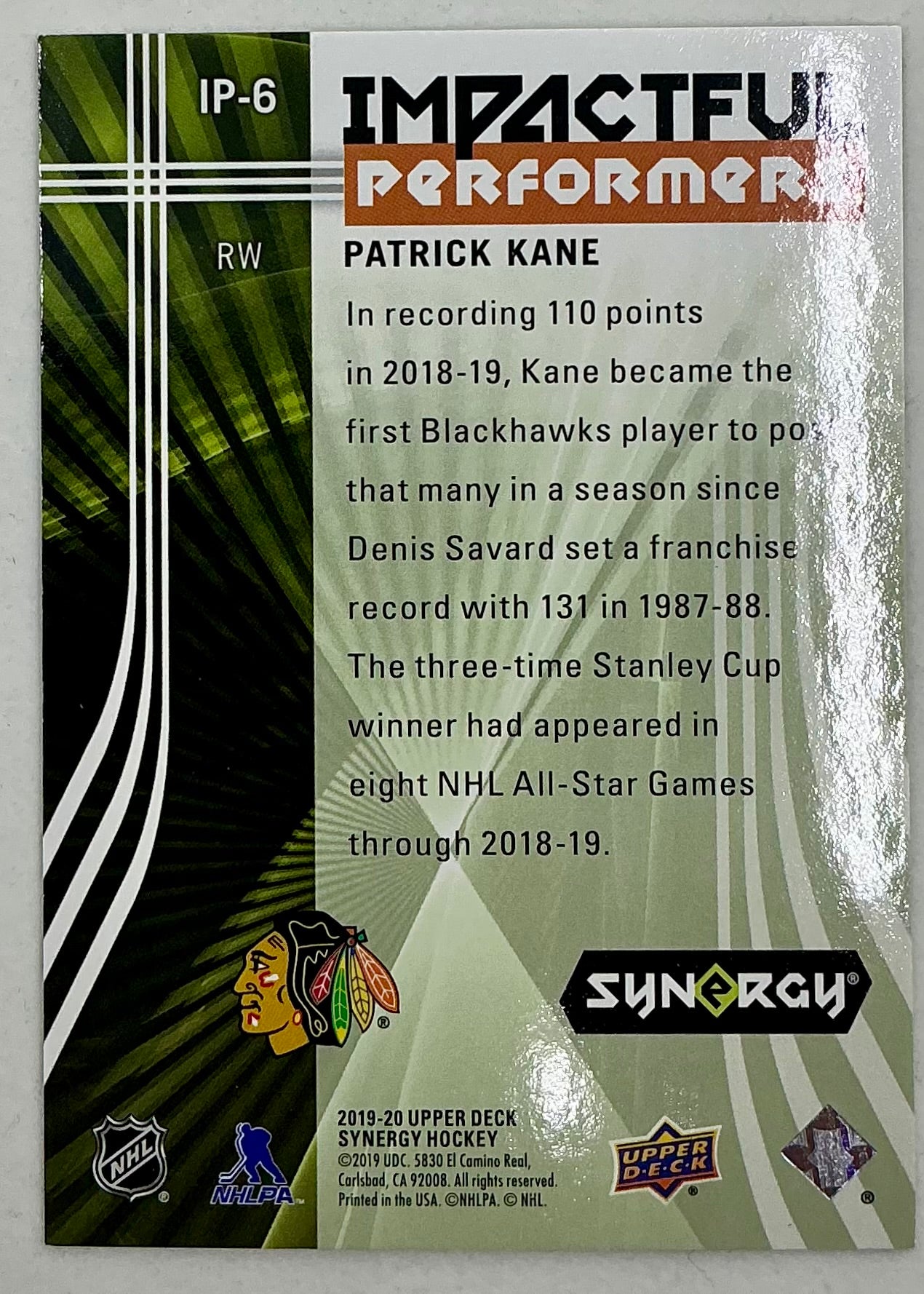 2019-2020 UD Impactful Performers Patrick Kane #IP-6