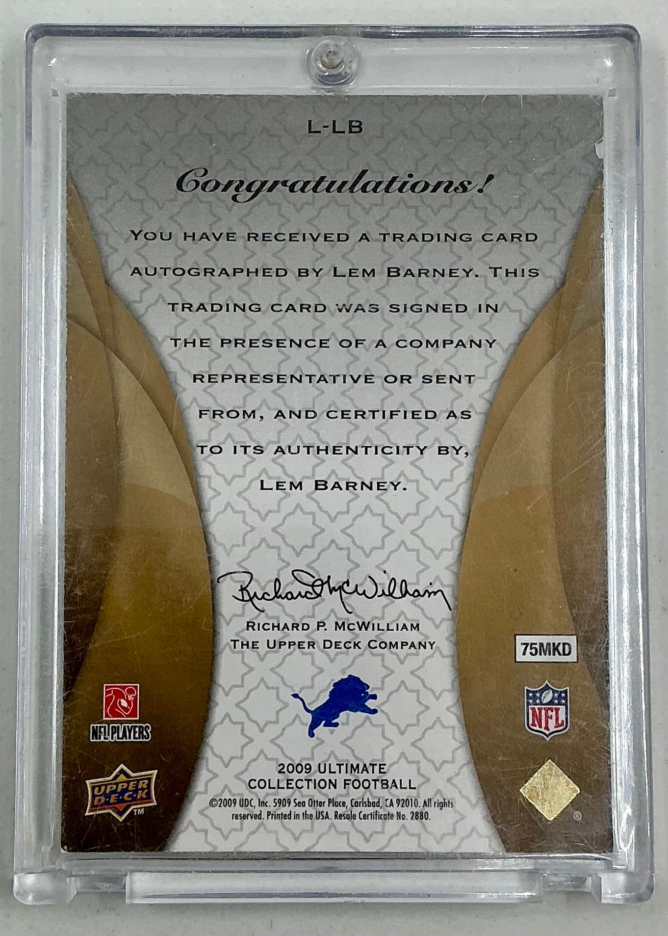 2009 UD Ultimate Legendary Signatures Lem Barney #L-LB [Autograph] /50