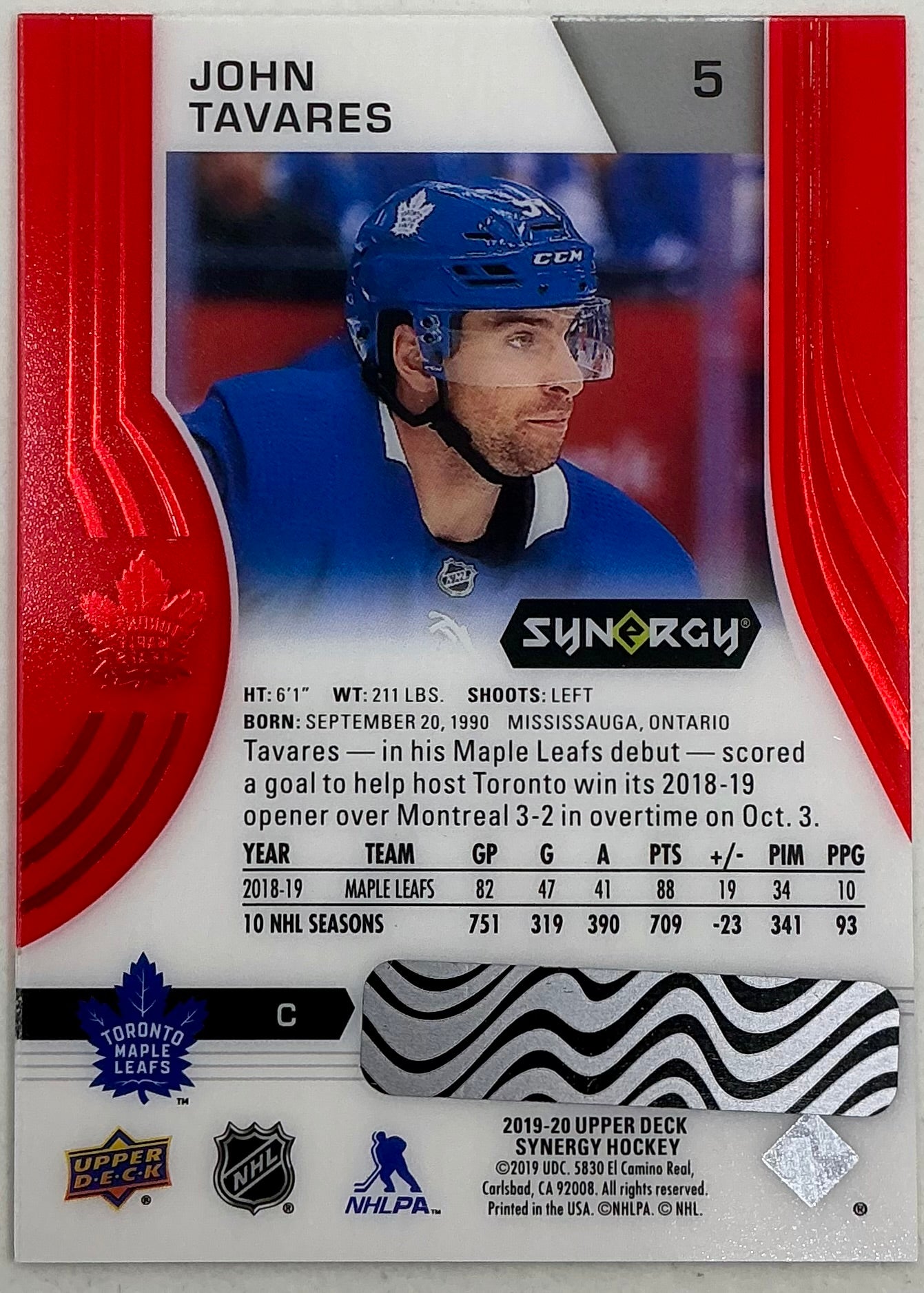 2019-2020 UD Synergy Parallel John Tavares #5 [Red]