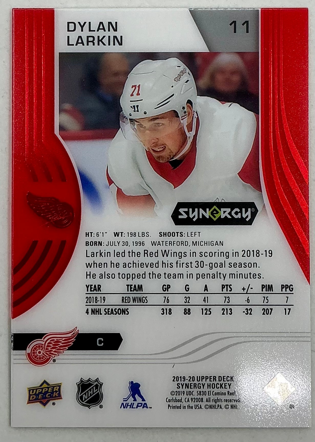 2019-2020 UD Synergy Parallel Dylan Larkin #11 [Red]