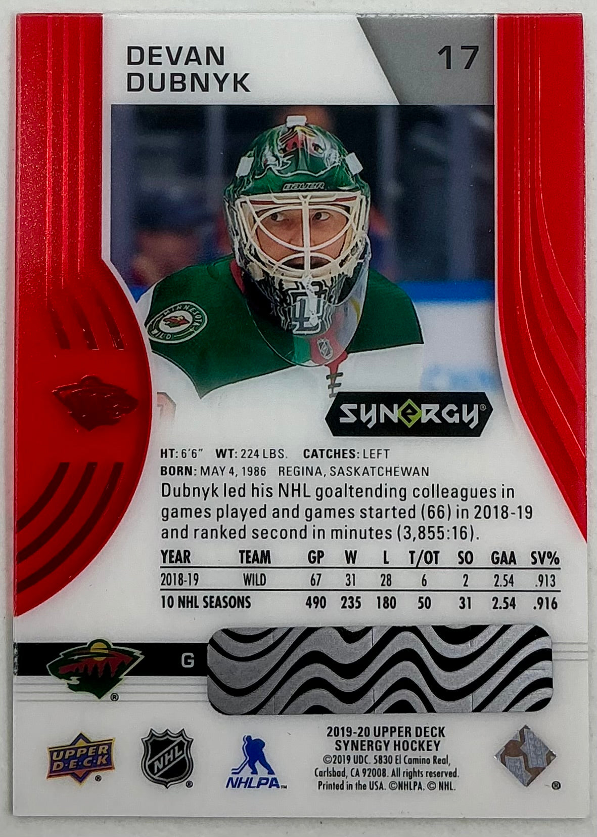 2019-2020 UD Synergy Parallel Devan Dubnyk #17 [Red] Bounty