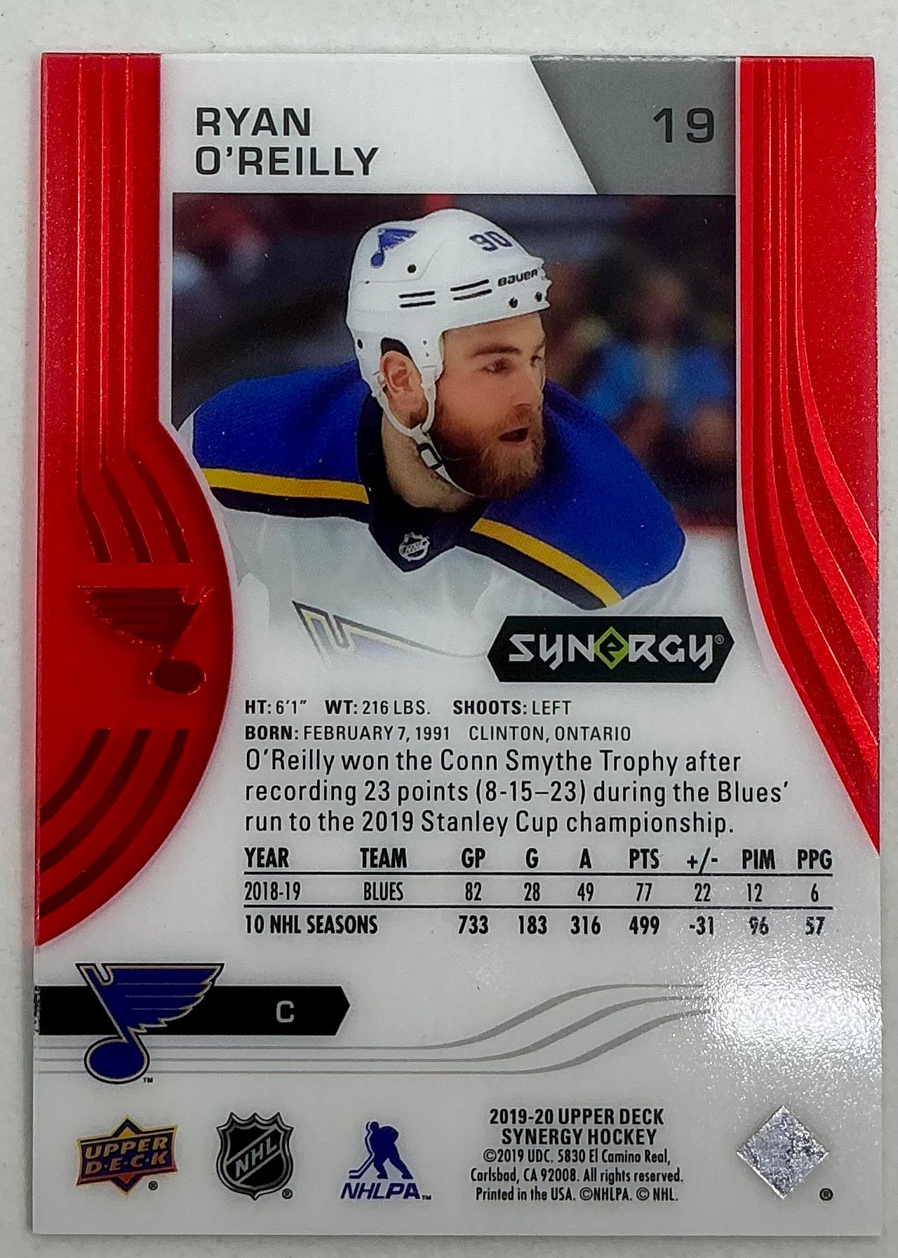 2019-2020 UD Synergy Parallel Ryan O’Reilly #19 [Red]