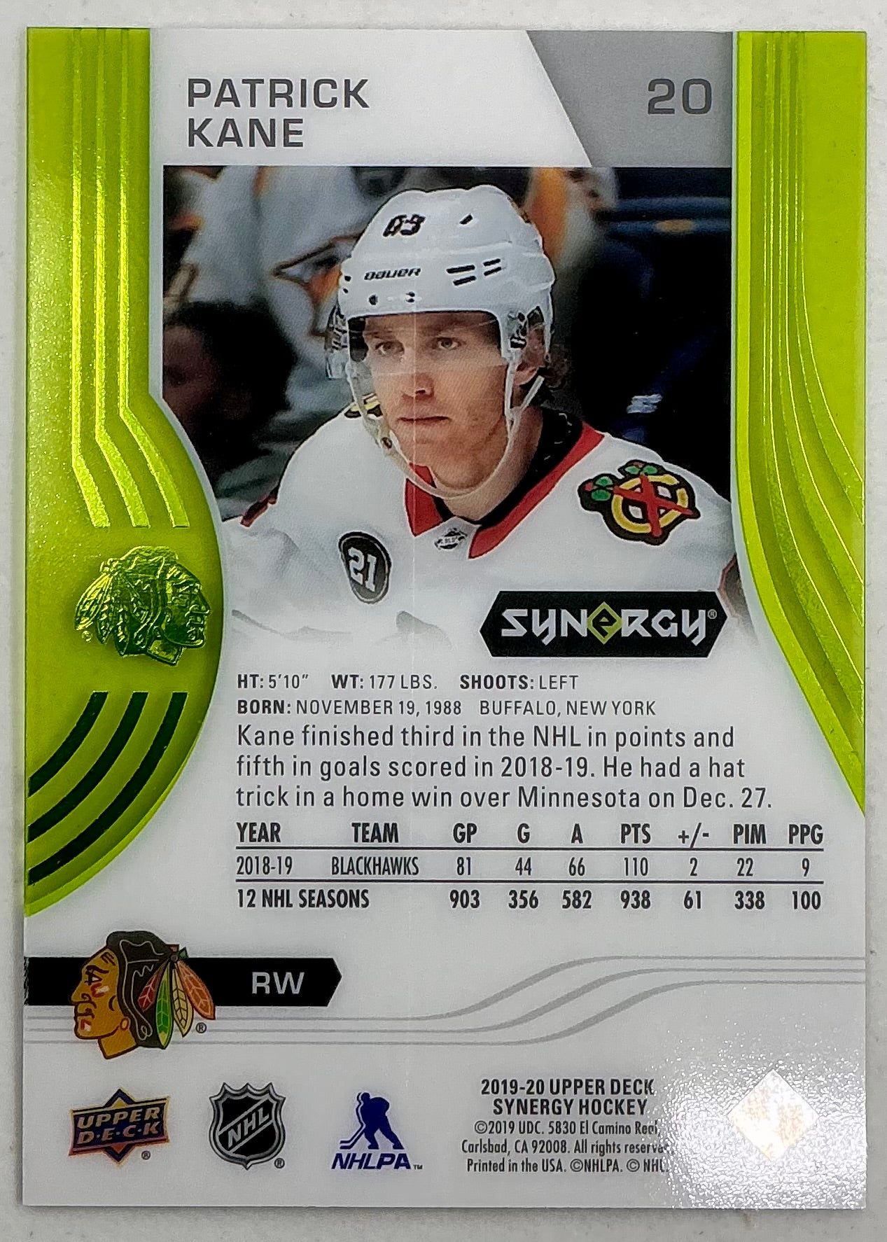 2019-2020 UD Synergy Parallel Patrick Kane #20 [Green]