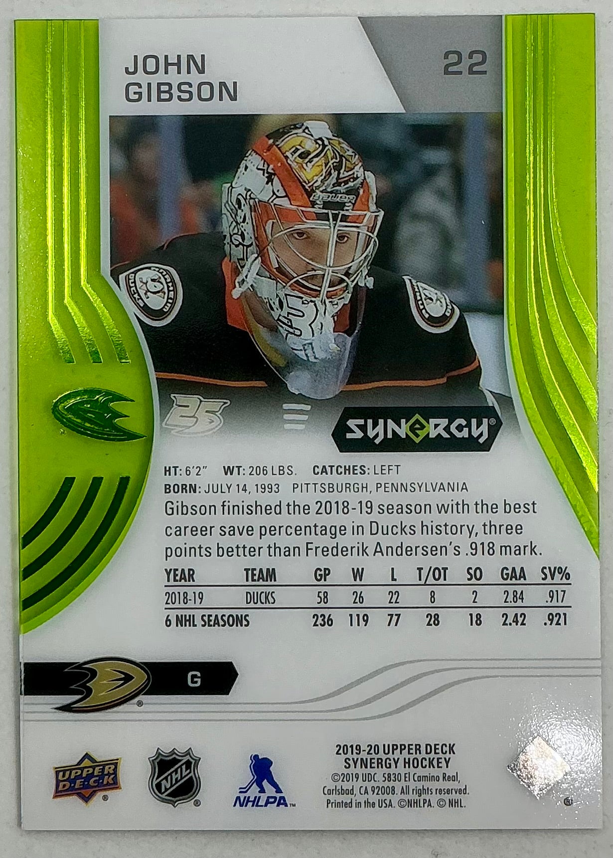 2019-2020 UD Synergy Parallel John Gibson #22 [Green]