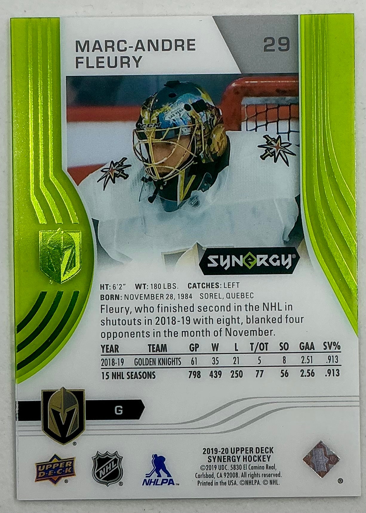 2019-2020 UD Synergy Parallel Marc-Andre Fleury #29 [Green]