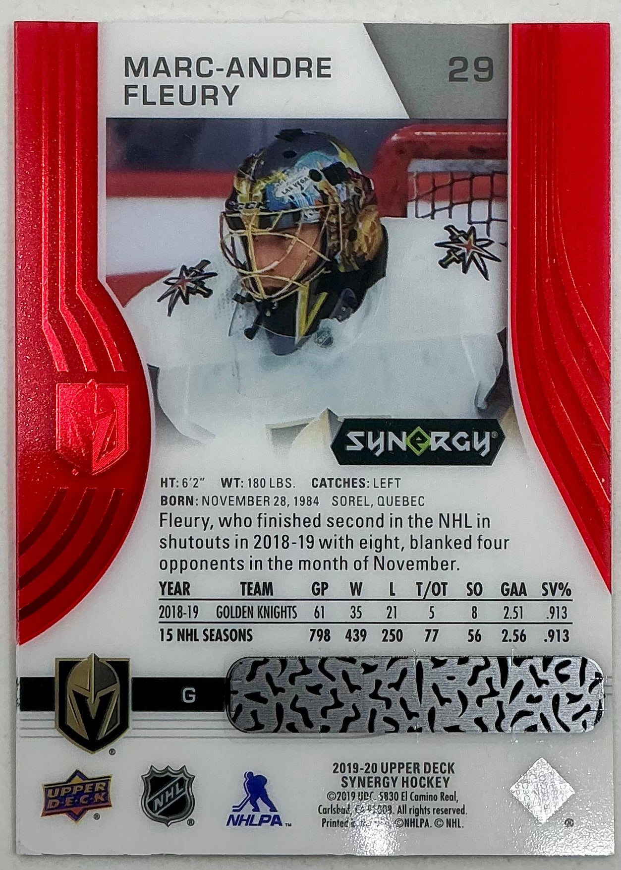 2019-2020 UD Synergy Parallel Marc-Andre Fleury #29 [Red]
