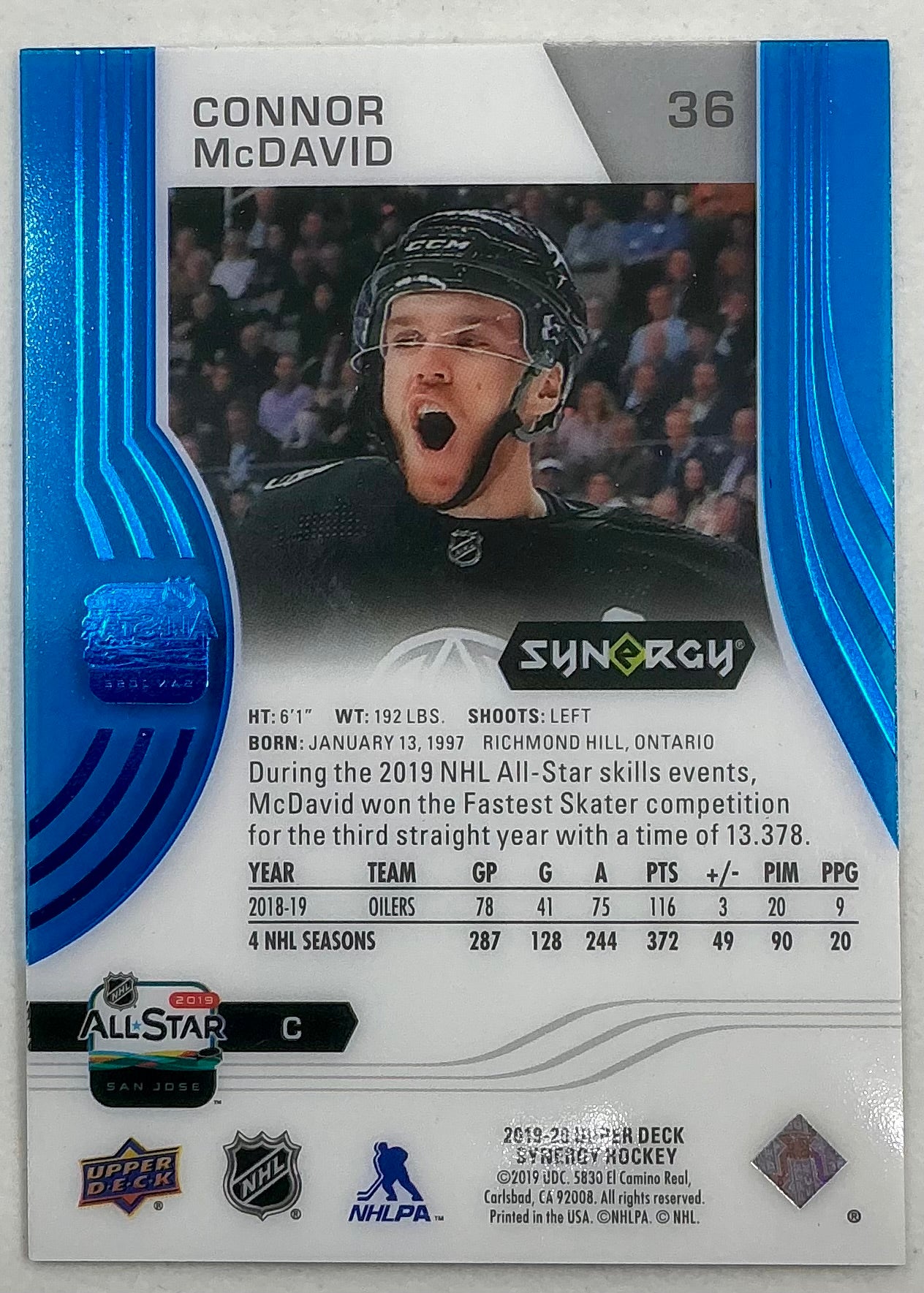 2019-2020 UD Synergy Parallel Connor McDavid [Blue]