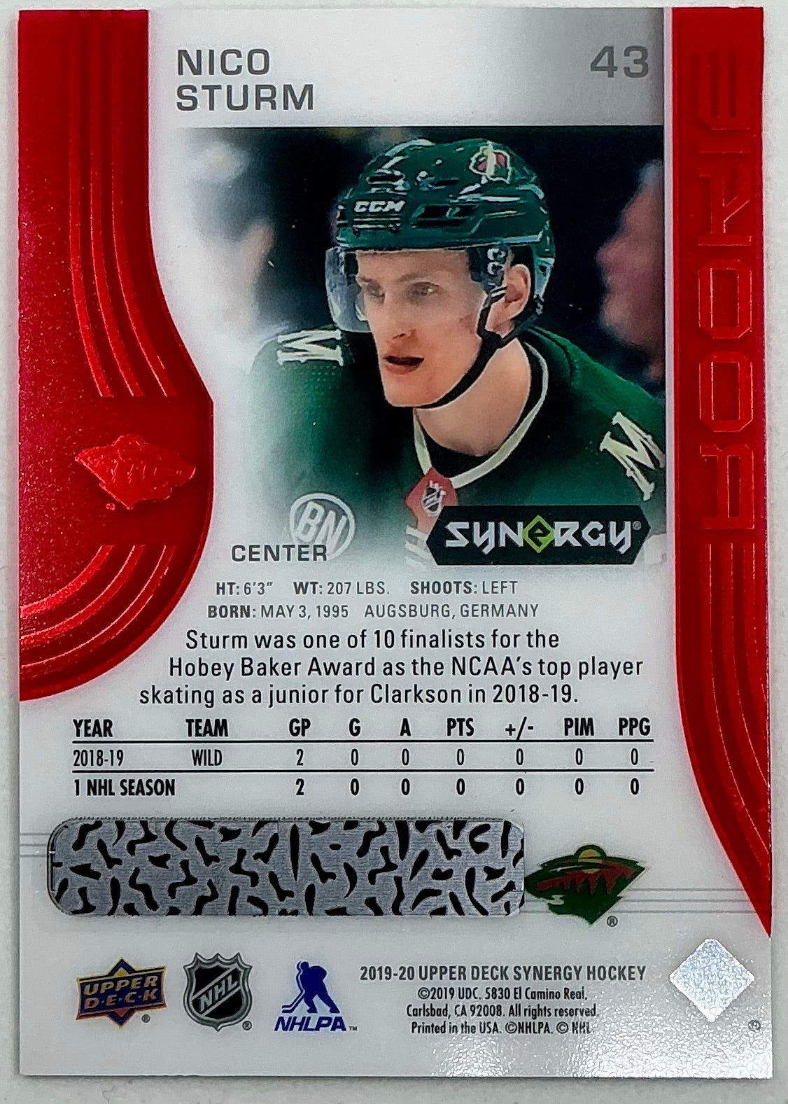 2019-2020 UD Synergy Parallel Rookie Nico Sturm #43 [Red] Bounty