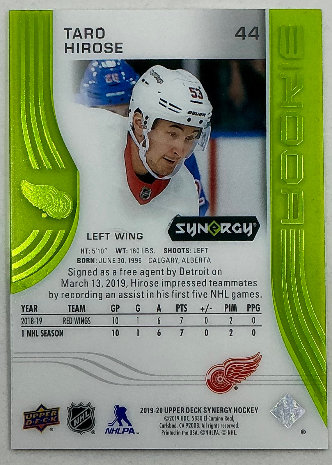 2019-2020 UD Synergy Parallel Rookie Taro Hirose #44 [Green]