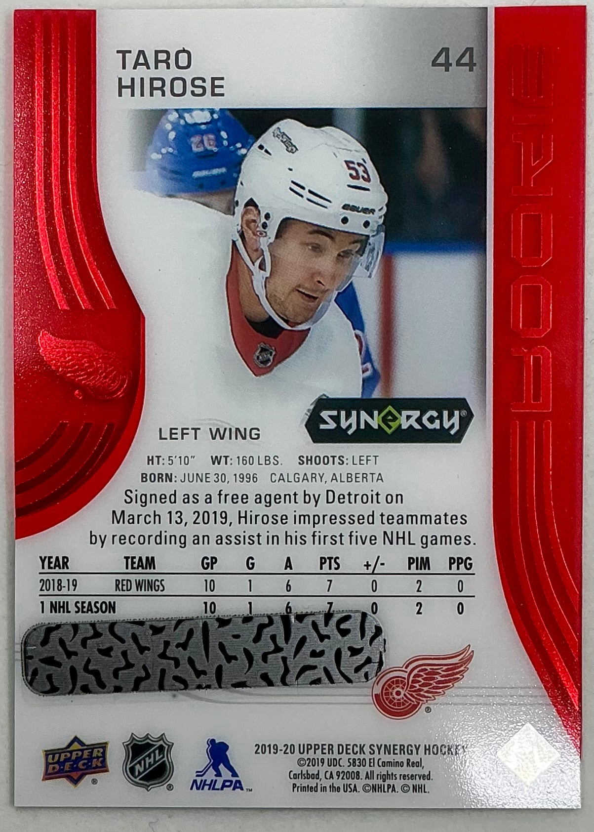2019-2020 UD Synergy Parallel Rookie Taro Hirose #44 [Red]