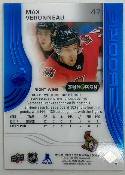 2019-2020 UD Synergy Parallel Rookie Max Veronneau #47 [Blue]