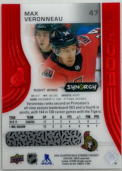 2019-2020 UD Synergy Parallel Rookie Max Veronneau #47 [Red] Bounty